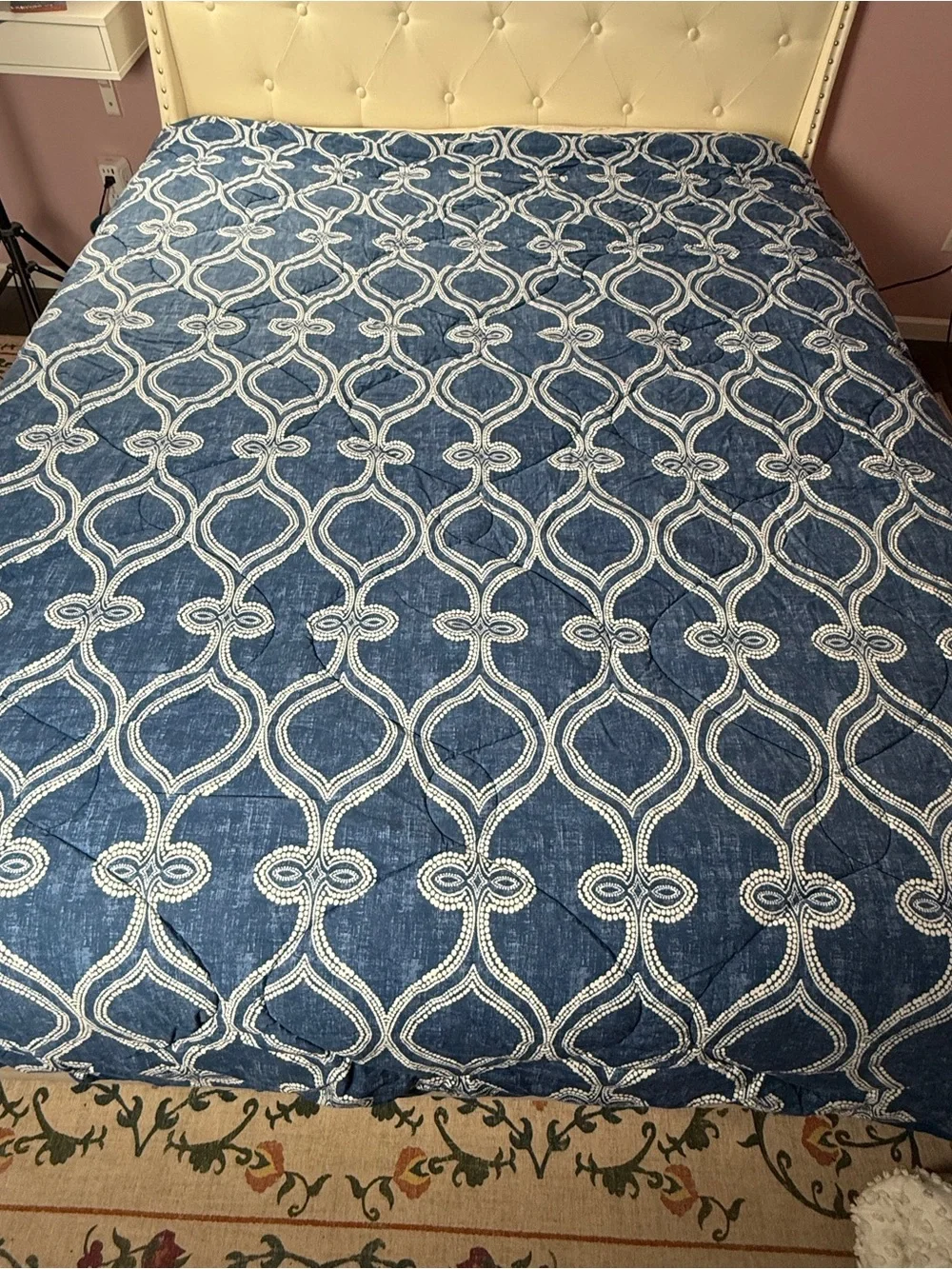 Pottery Barn Full Queen Comforter Blue Scroll Tile Kids Ogee Lattice Boys Room?